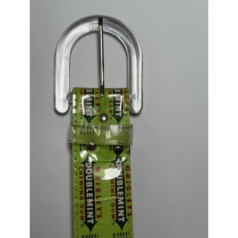 VTG Original Wrigleys Doublemint Gum Belt Green W/ Clear Buckle Size M 36